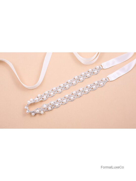 Handmade Crystal Rhinestone Pearls Bridal Wedding Belt Sash for Bride Dress main image 5